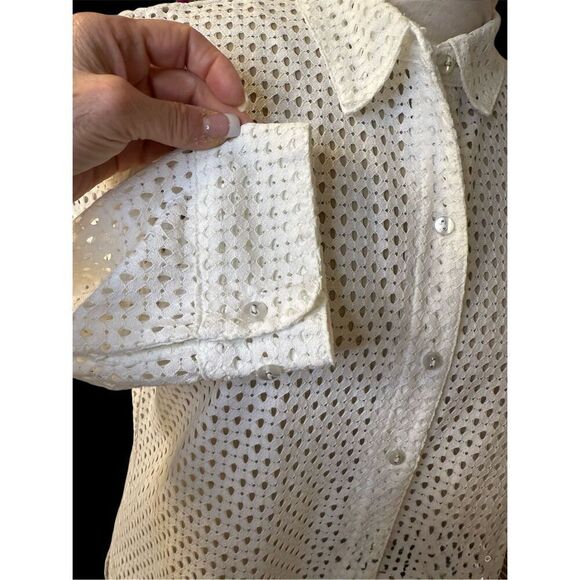 Allison Daley White Eyelet Blouse 3/4 Slv Sz. M Spring Summer Crisp Packable - Picture 7 of 10